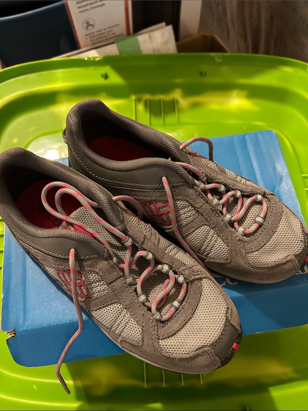 Columbia Gray Youth Hiking Shoes with Pink Laces